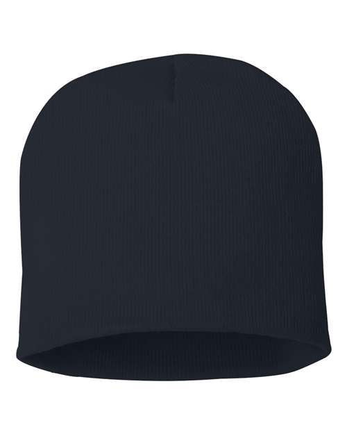 Eight-inch knit beanie in Navy, back view.