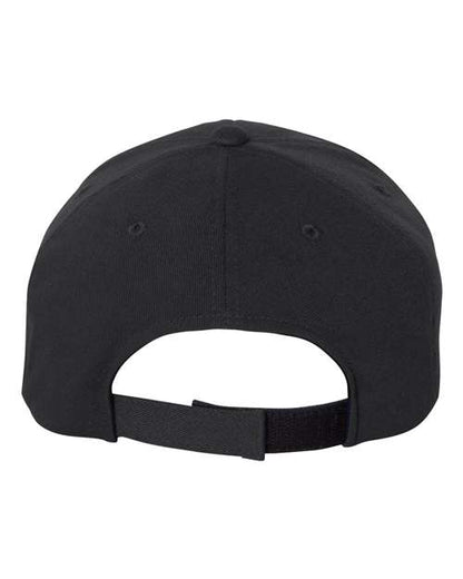 Flexfit 110C hook-and-loop baseball hat in Black, back view.