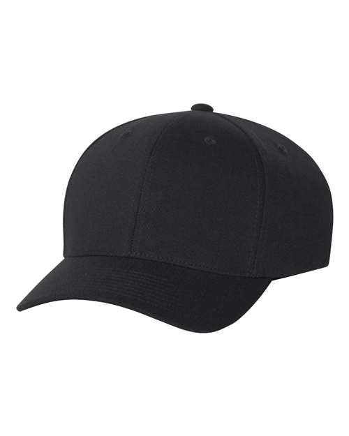 Flexfit 110C hook-and-loop baseball hat in Black, front view.
