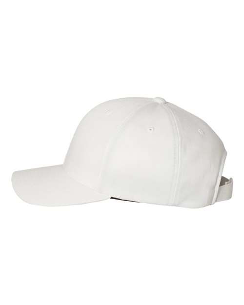 Flexfit 110C hook-and-loop baseball hat in White, angled side view.