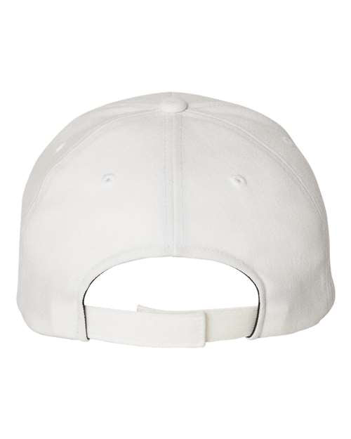Flexfit 110C hook-and-loop baseball hat in White, back view.
