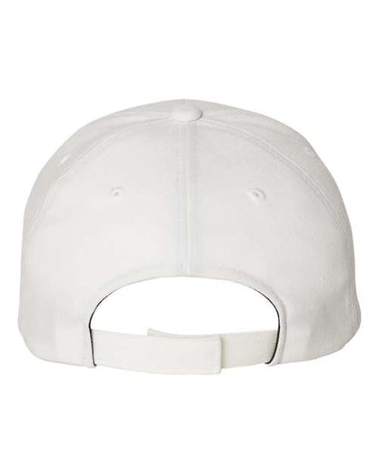 Flexfit 110C hook-and-loop baseball hat in White, back view.