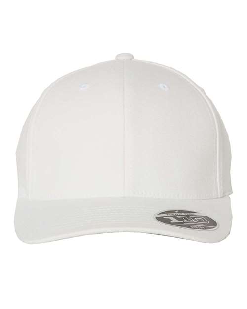 Flexfit 110C hook-and-loop baseball hat in White, front view.