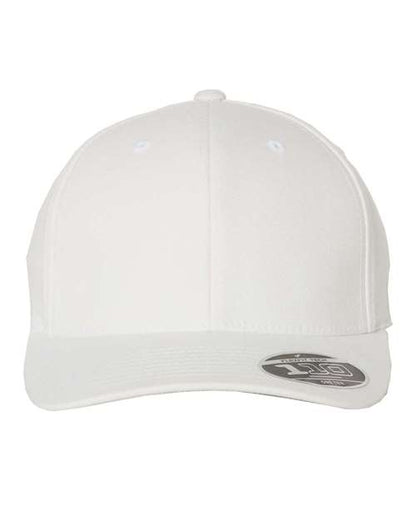 Flexfit 110C hook-and-loop baseball hat in White, front view.