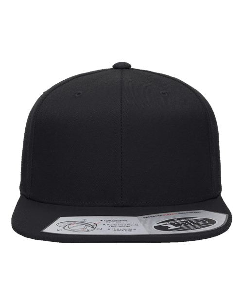 Flexfit 110F Pro-Formance snapback hat in Black, front view.
