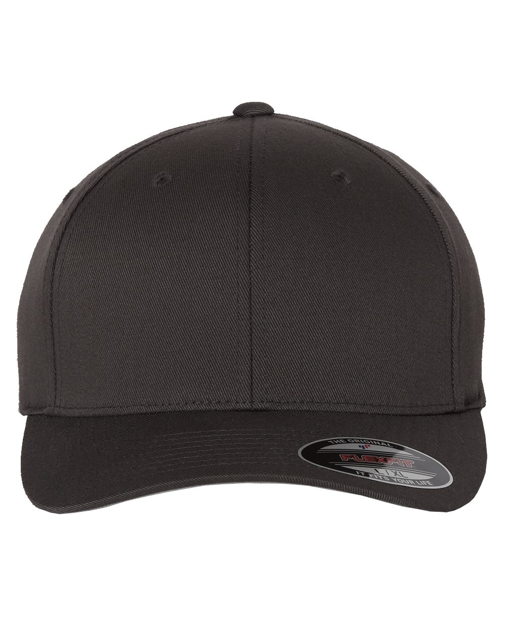 Flexfit 6277 fitted baseball hat in Black, alternate front view.