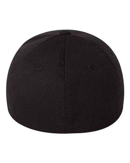 Flexfit 6277 fitted baseball hat in Black, back view.