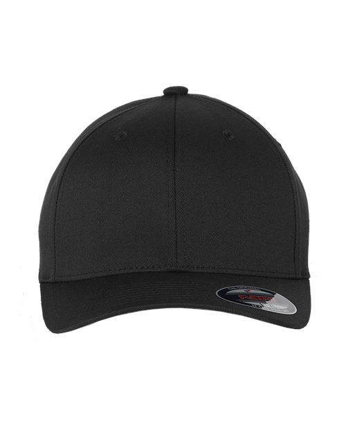 Flexfit 6277 fitted baseball hat in Black, front view.