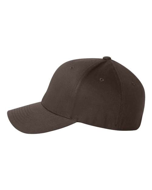 Flexfit 6277 fitted baseball hat in Brown, angled front view.