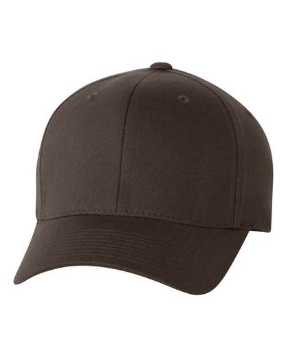 Flexfit 6277 fitted baseball hat in Brown, front view.