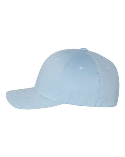 Flexfit 6277 fitted baseball hat in Carolina Blue, angled side view.