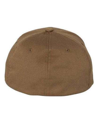 Flexfit 6277 fitted baseball hat in Coyote Brown, back view.