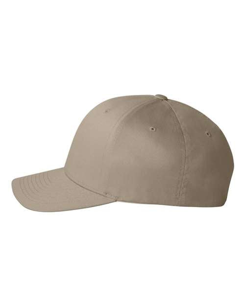 Flexfit 6277 fitted baseball hat in Khaki, angled side view.