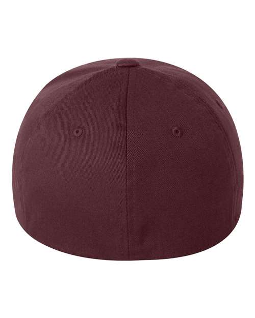 Flexfit 6277 fitted baseball hat in Maroon, back view.