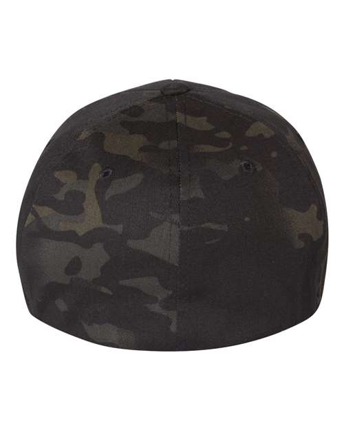Flexfit 6277 fitted baseball hat in Multicam Black, back view.