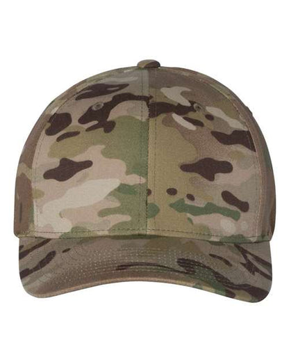 Flexfit 6277 fitted baseball hat in Multicam Green, front view.