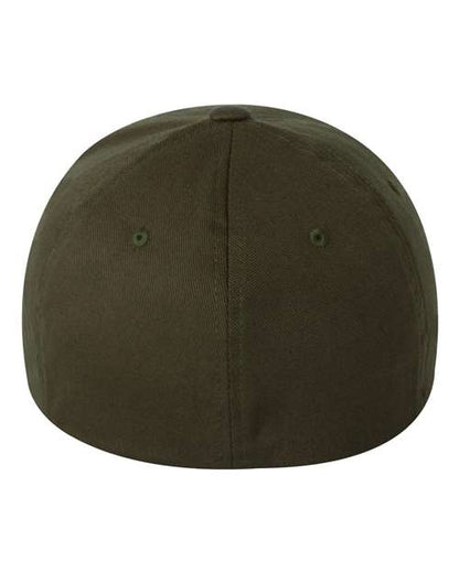 Flexfit 6277 fitted baseball hat in Olive, back view.
