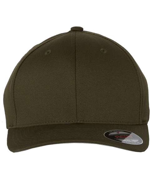 Flexfit 6277 fitted baseball hat in Olive, front view.