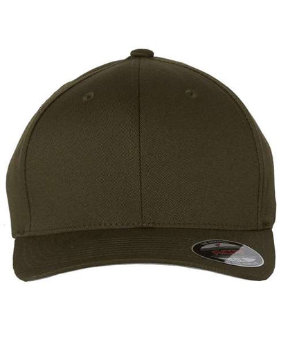 Flexfit 6277 fitted baseball hat in Olive, front view.