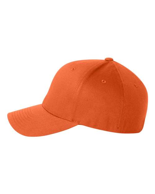 Flexfit 6277 fitted baseball hat in Orange, angled side view.