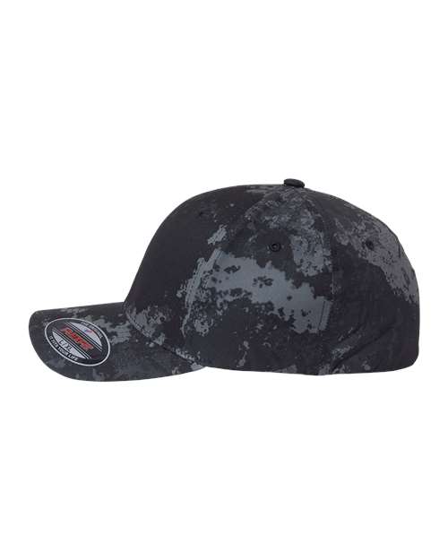 Flexfit 6277 fitted baseball hat in Poseidon Black, angled side view.