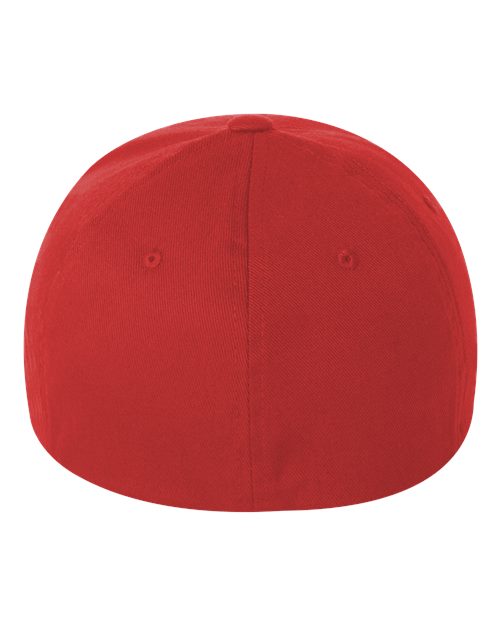 Flexfit 6277 fitted baseball hat in Red, back view.