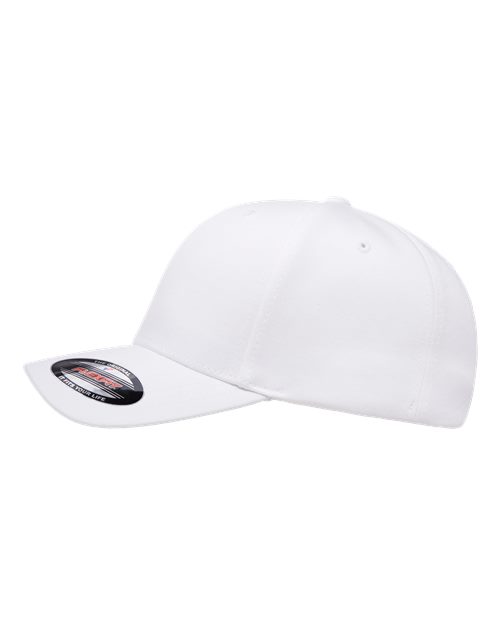 Flexfit 6277 fitted baseball hat in White, angled side view.