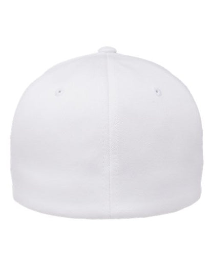 Flexfit 6277 fitted baseball hat in White, back view.