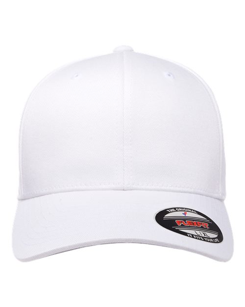 Flexfit 6277 fitted baseball hat in White, front view.