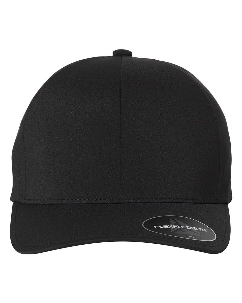 Flexfit Delta 180 performance fitted hat in Black, alternate front view.