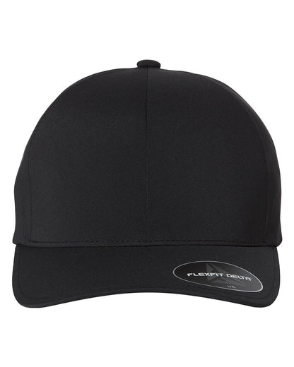 Flexfit Delta 180 performance fitted hat in Black, alternate front view.