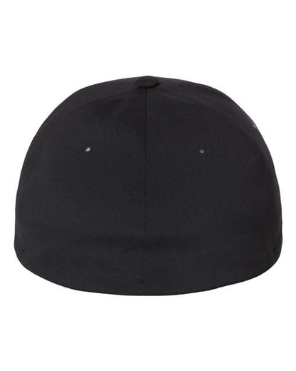Flexfit Delta 180 performance fitted hat in Black, back view.