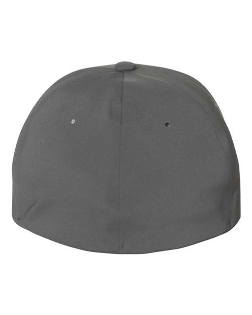 Flexfit Delta 180 performance fitted hat in Dark Grey, back view.