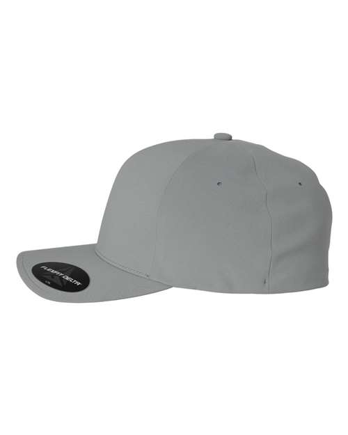 Flexfit Delta 180 performance fitted hat in Silver, angled side view.