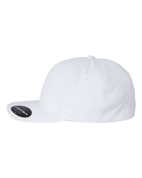 Flexfit Delta 180 performance fitted hat in White, angled side view.