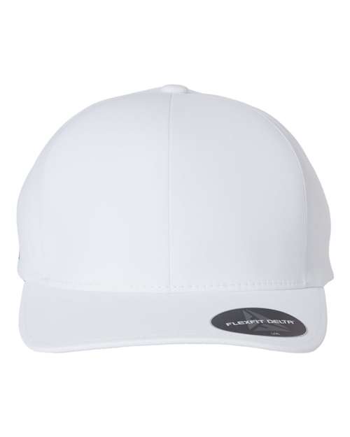 Flexfit Delta 180 performance fitted hat in White, front view.