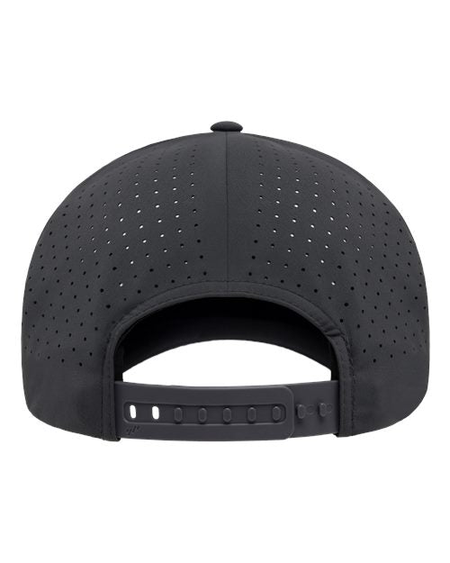 Flexfit Delta 180AP perforated snapback hat in Dark Grey, back view.