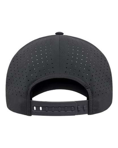 Flexfit Delta 180AP perforated snapback hat in Dark Grey, back view.