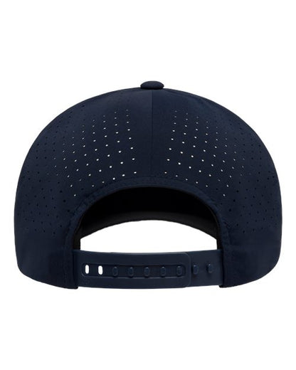 Flexfit Delta 180AP perforated snapback hat in Navy, back view.