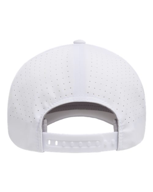 Flexfit Delta 180AP perforated snapback hat in White, back view.