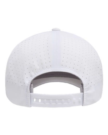 Flexfit Delta 180AP perforated snapback hat in White, back view.