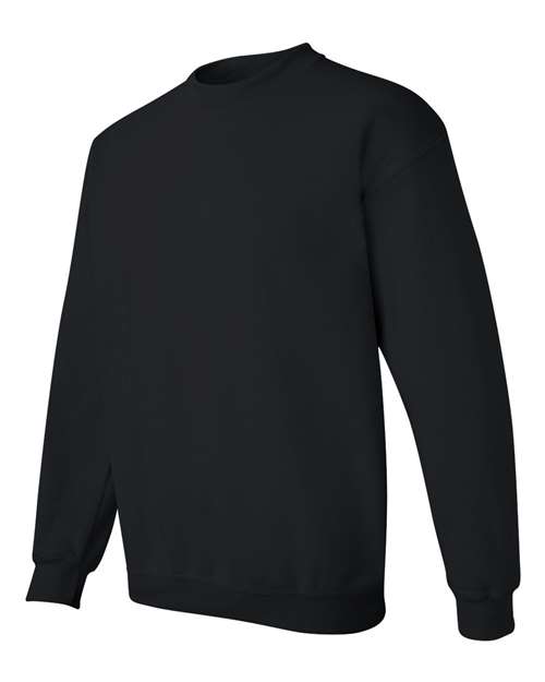 Gildan 18000 Heavy Blend crewneck sweatshirt in Black, angled front view.