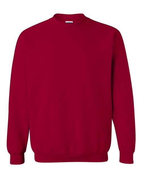 Gildan 18000 Heavy Blend crewneck sweatshirt in Cardinal Red, front view showing the crew neckline, long sleeves and ribbed hem.