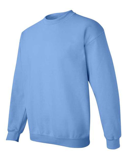Gildan 18000 Heavy Blend crewneck sweatshirt in Carolina Blue, angled front view.