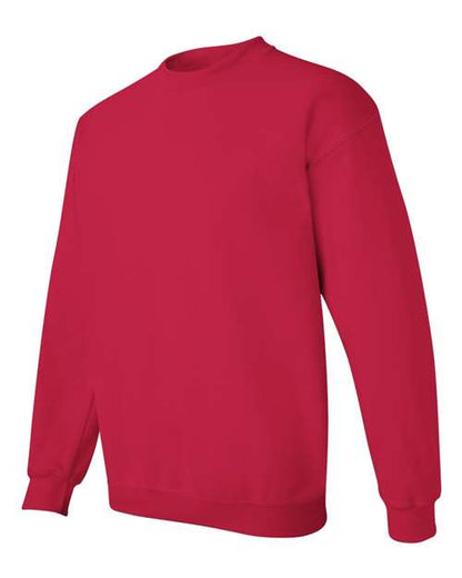 Gildan 18000 Heavy Blend crewneck sweatshirt in Cherry Red, angled front view.