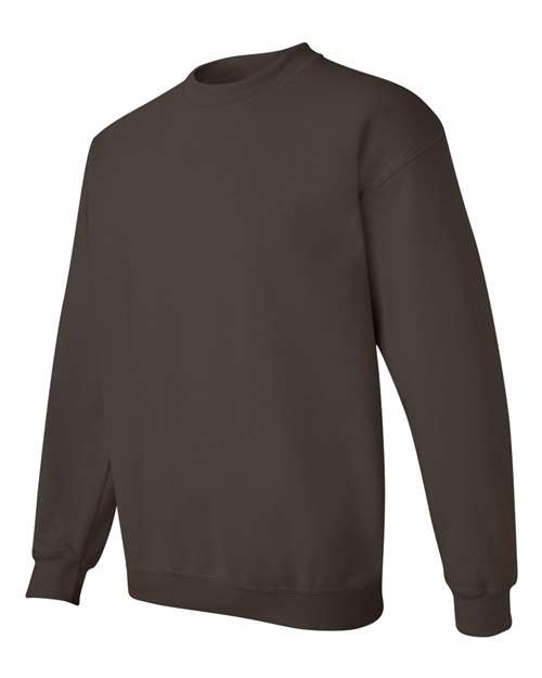 Gildan 18000 Heavy Blend crewneck sweatshirt in Dark Chocolate, angled front view.