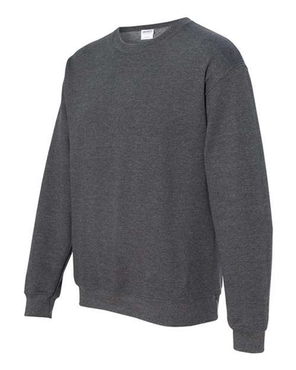 Gildan 18000 Heavy Blend crewneck sweatshirt in Dark Heather, angled front view.