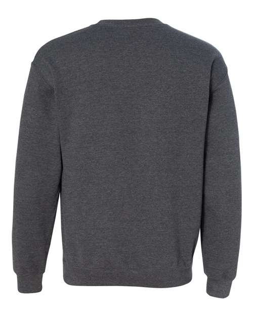 Gildan 18000 Heavy Blend crewneck sweatshirt in Dark Heather, back view.