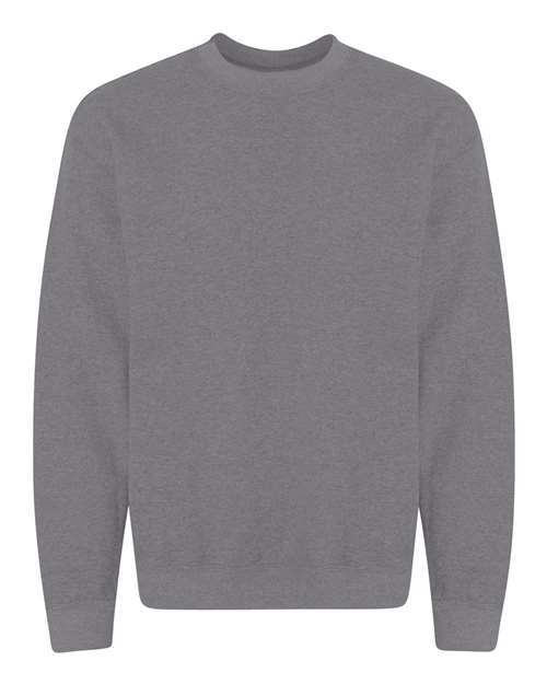 Gildan 18000 Heavy Blend crewneck sweatshirt in Graphite Heather, front view showing the crew neckline, long sleeves and ribbed hem.