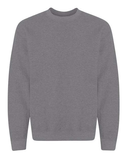 Gildan 18000 Heavy Blend crewneck sweatshirt in Graphite Heather, front view showing the crew neckline, long sleeves and ribbed hem.